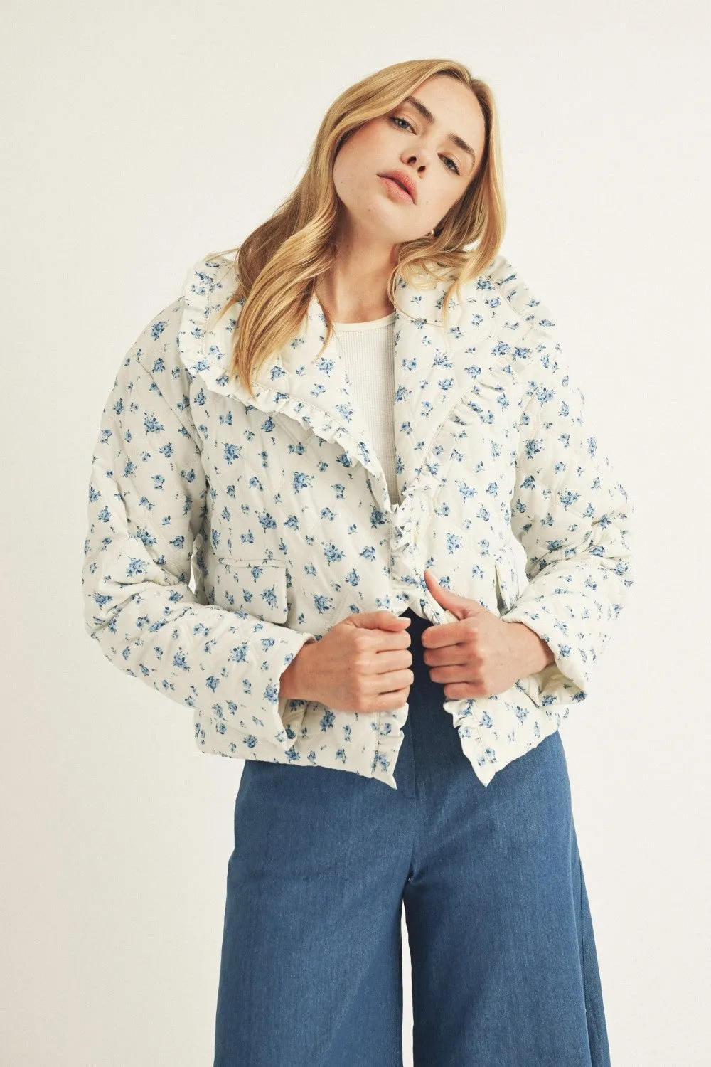 BLUE FLORAL QUILTED JACKET