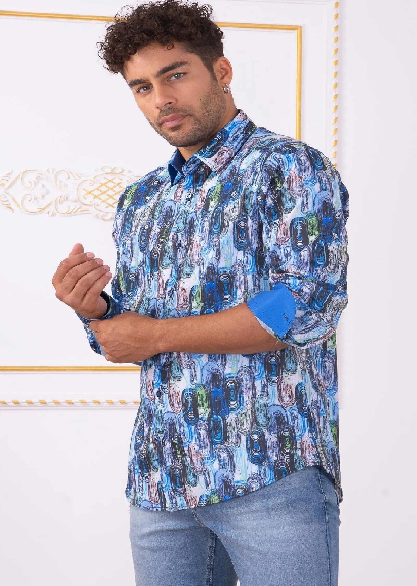 Blue Green "Circle" Print Shirt