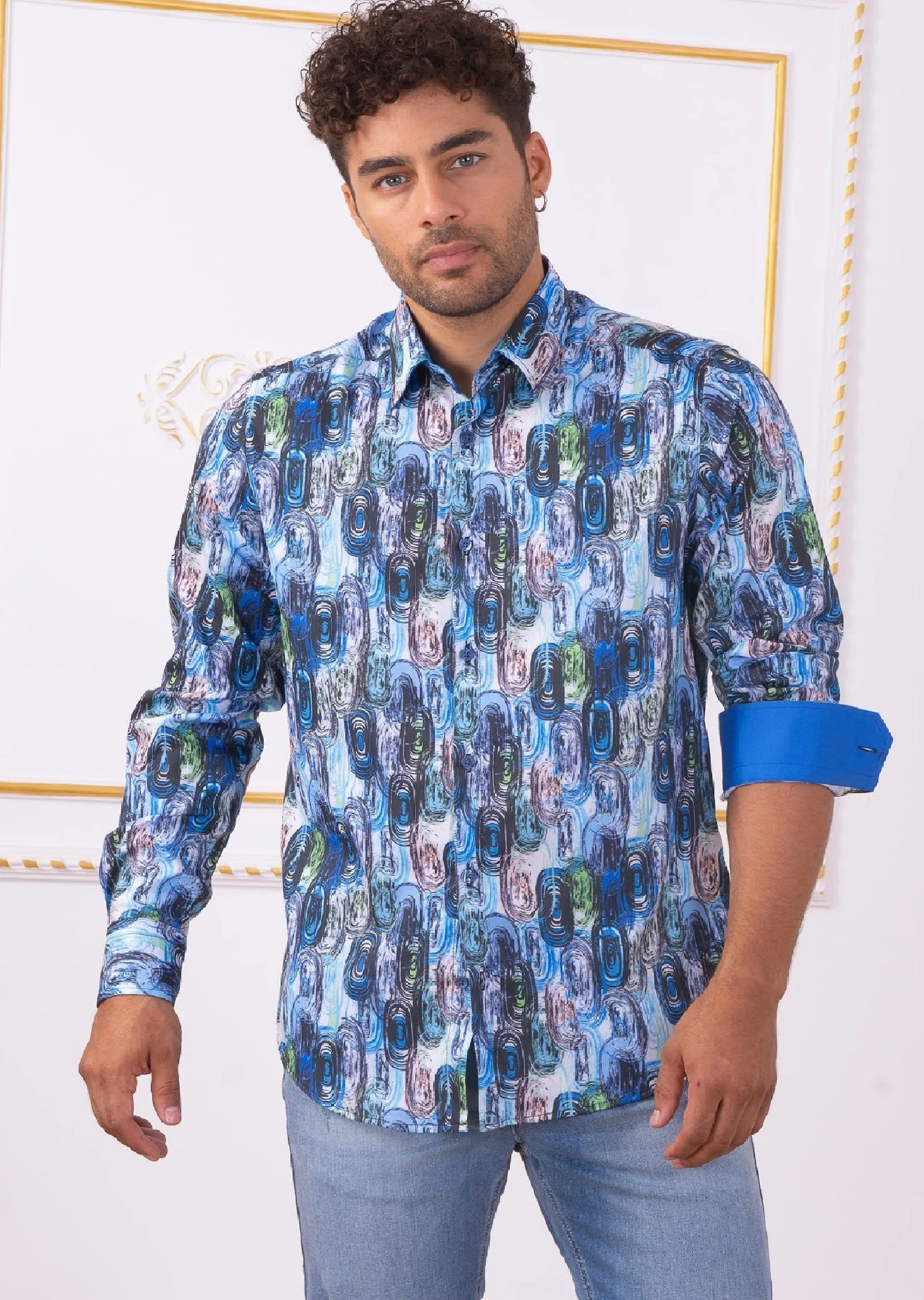 Blue Green "Circle" Print Shirt