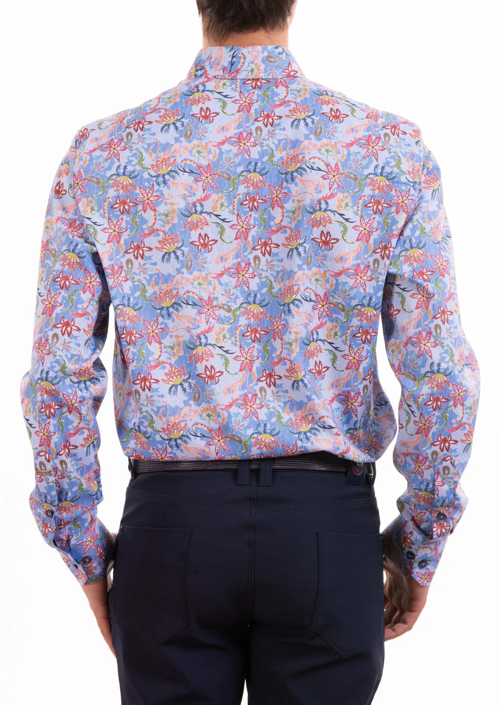 Blue Red Floral Silky Shirt