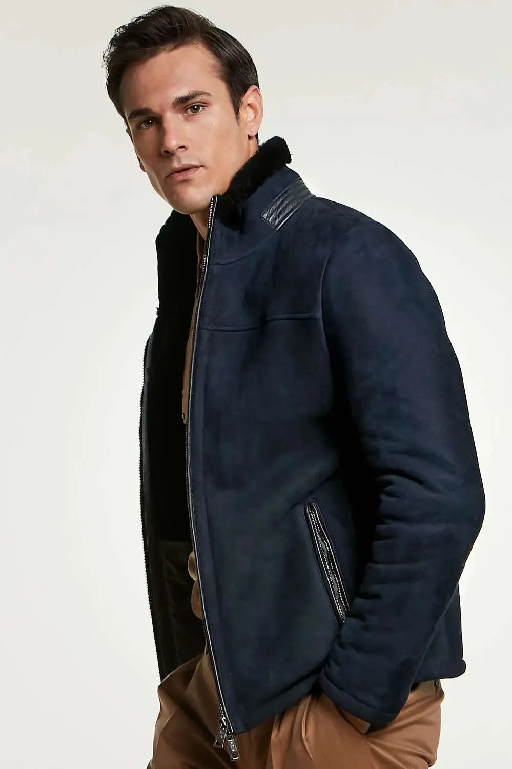 Blue shearling jacket mens