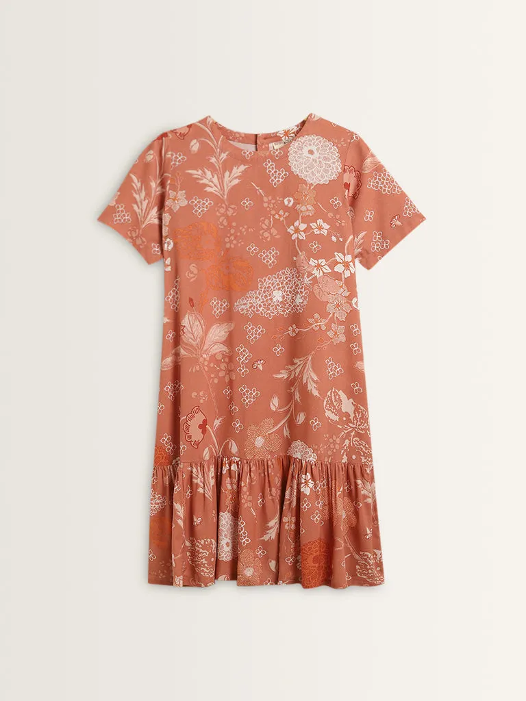 Bombay Paisley Light Rust Floral Printed Straight Dress