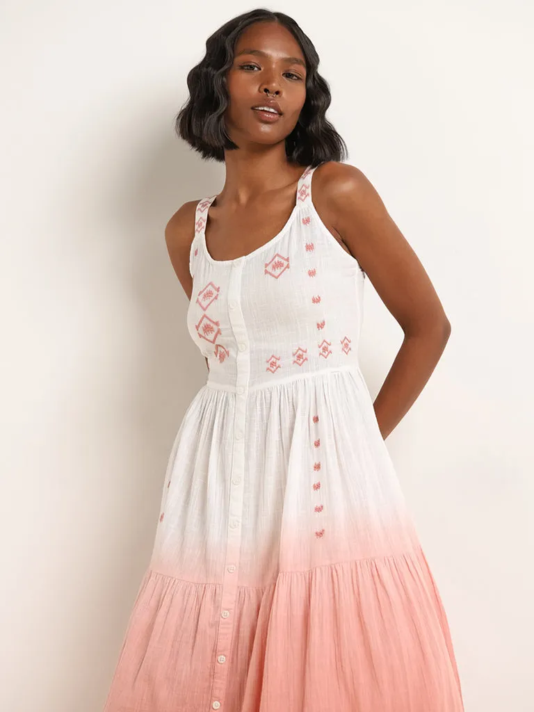 Bombay Paisley Peach Embroidered Tiered Dress