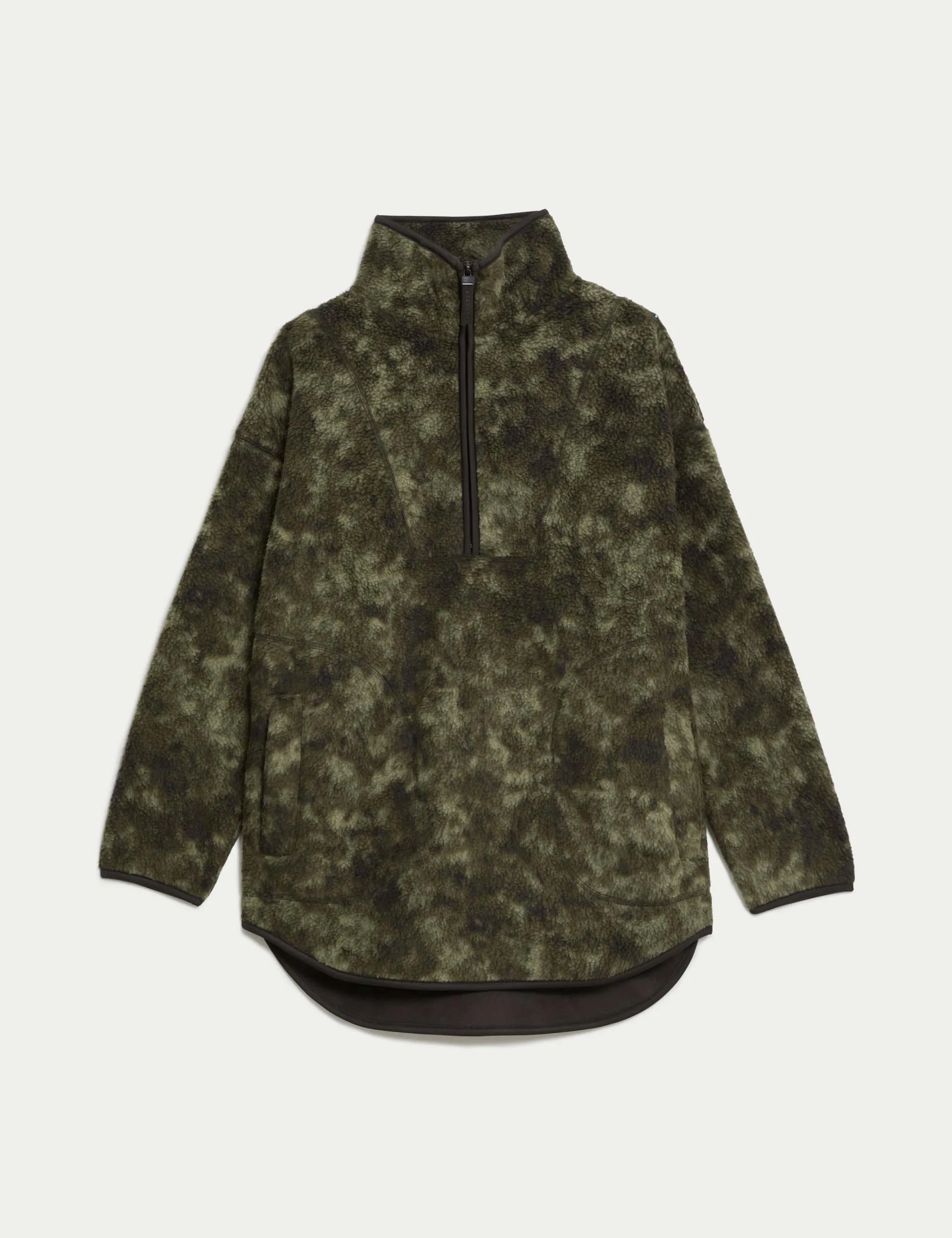 Borg Half Zip Longline Fleece Jacket - Khaki Mix