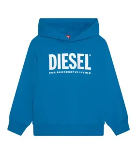 Boys Blue Cotton Logo Hoodie