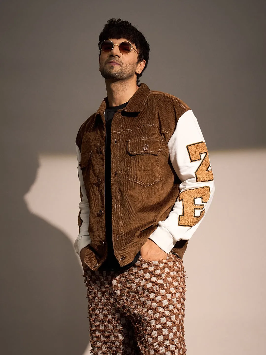 Brown Corduroy Letterman Jacket