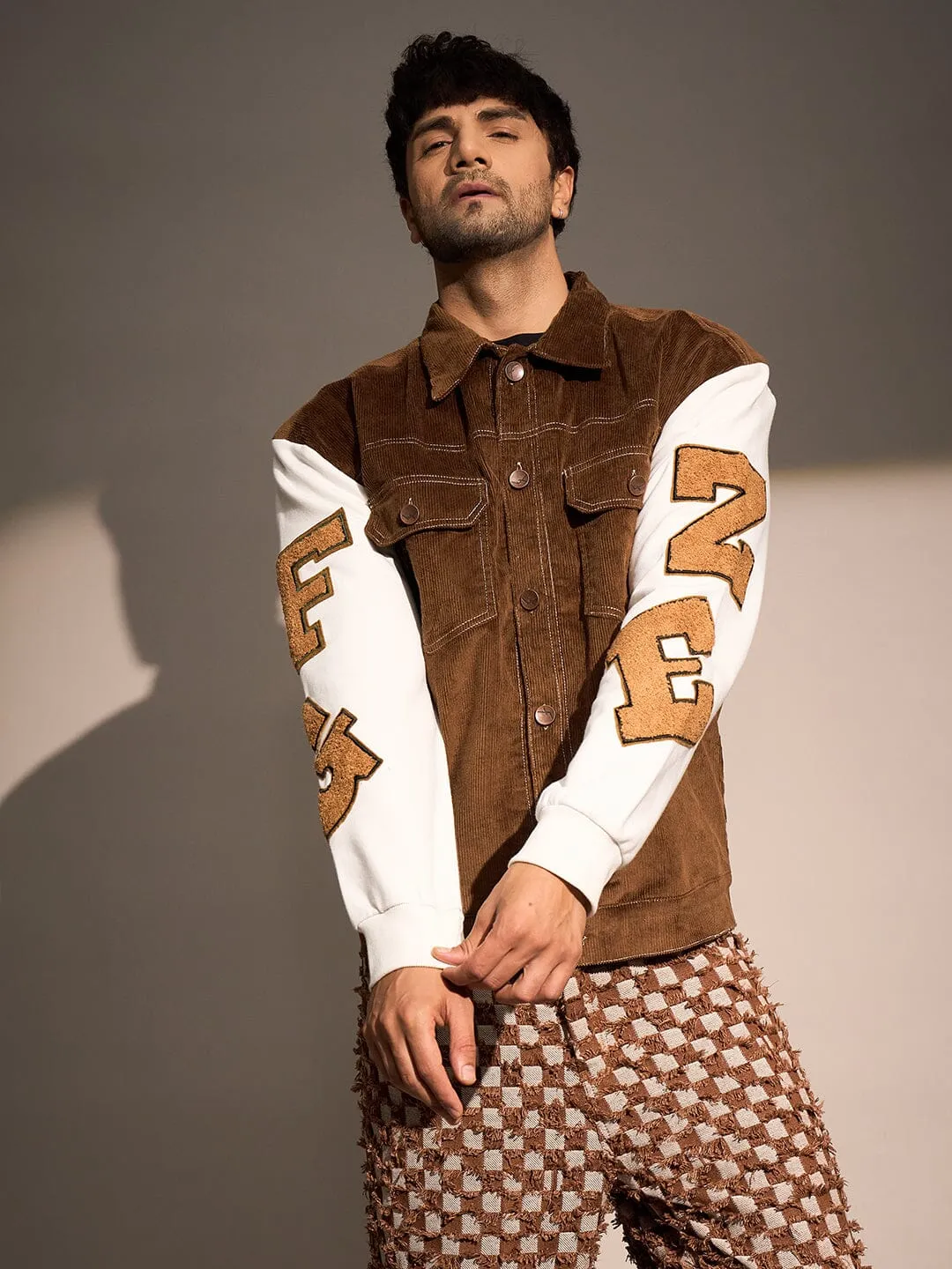 Brown Corduroy Letterman Jacket