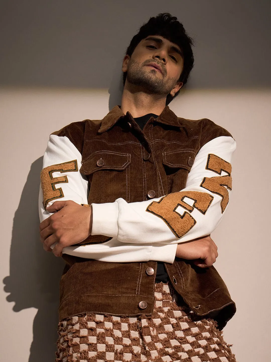 Brown Corduroy Letterman Jacket