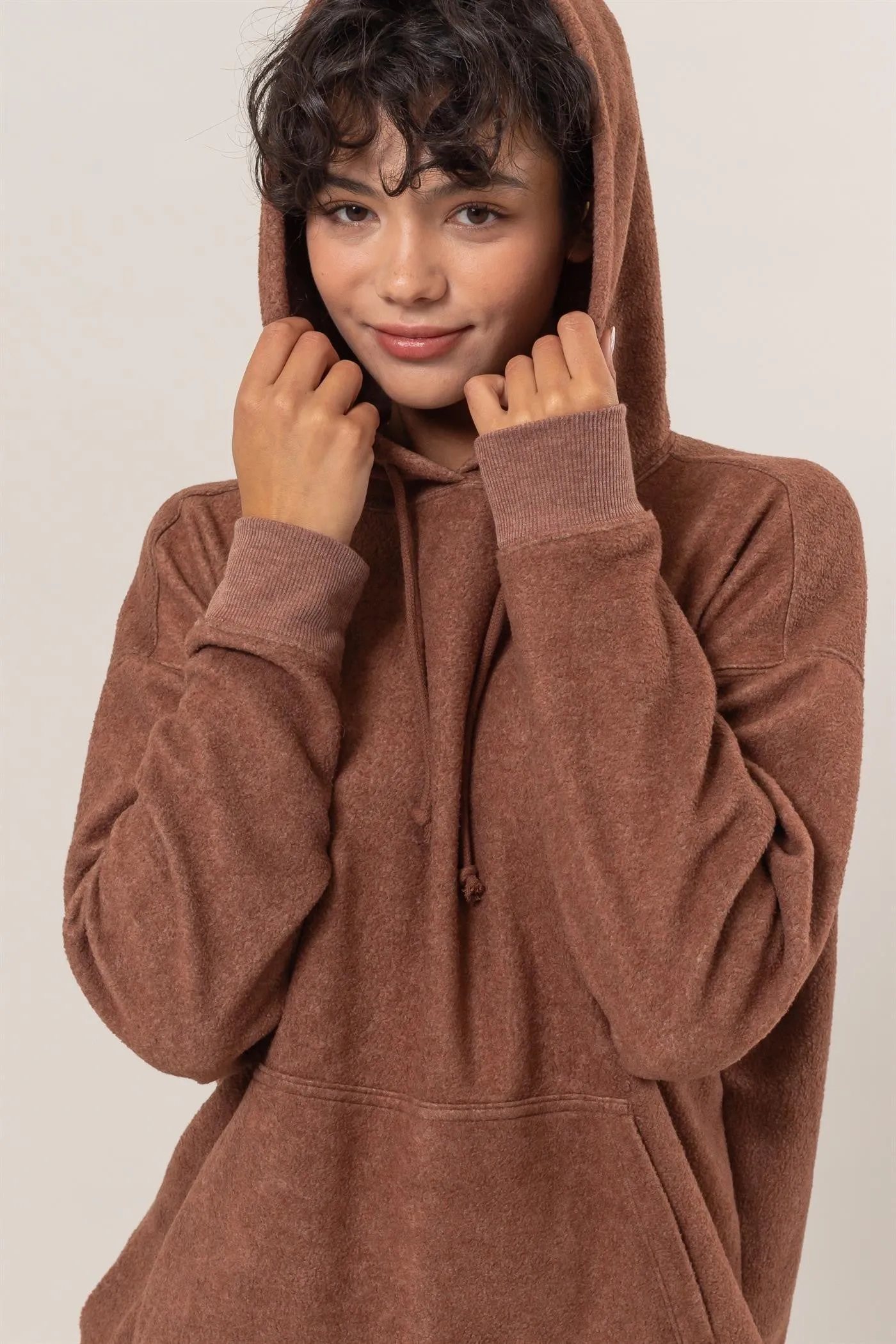 Brushed Long Sleeve Hoodie with Kangaroo Pocket