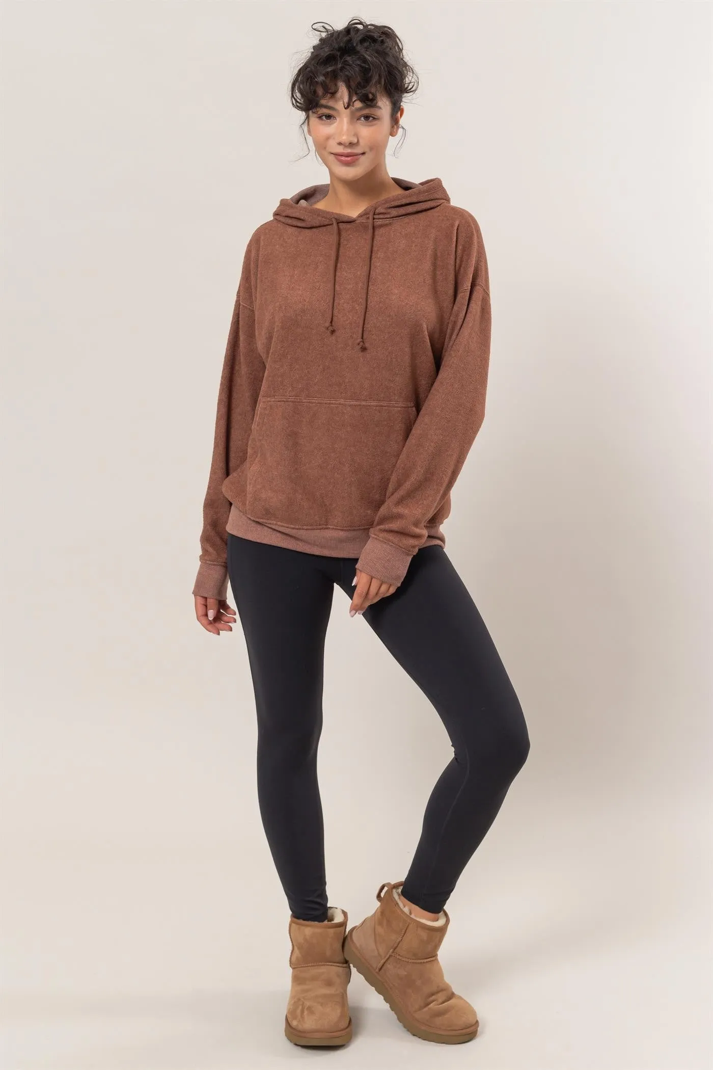 Brushed Long Sleeve Hoodie with Kangaroo Pocket