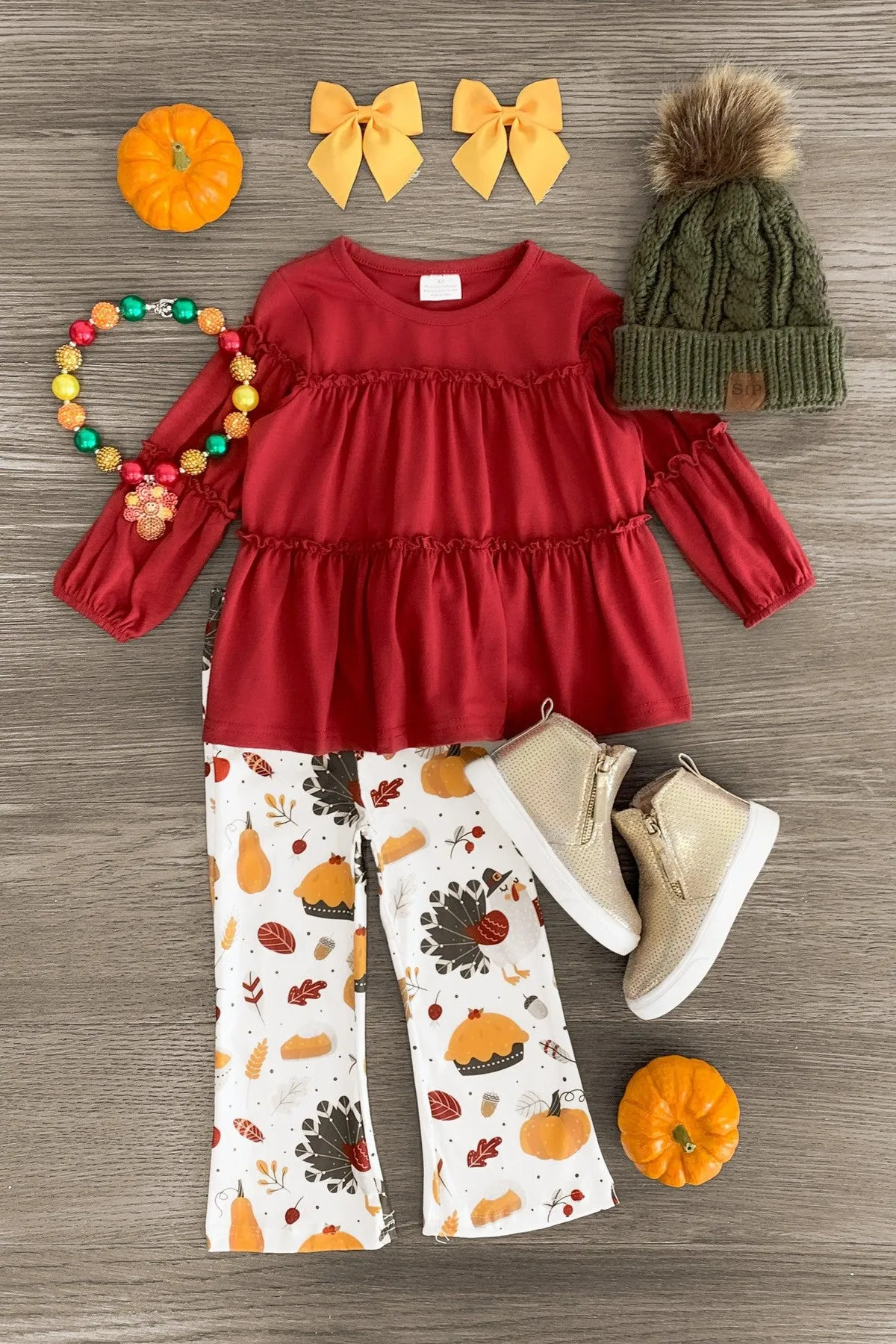 Burgundy Ruffle Thanksgiving Pant Set