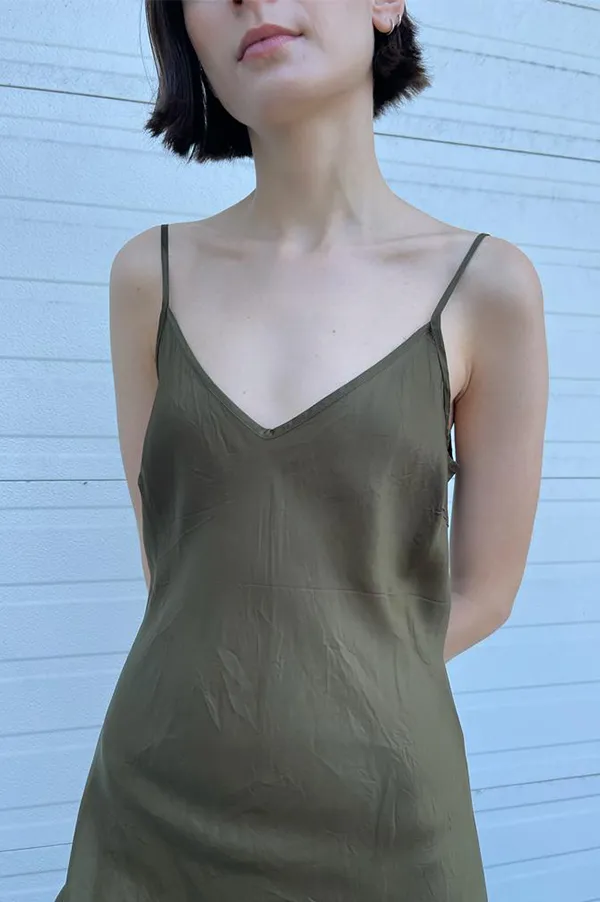 Calf-Length Bias Long Slip in Olive (Sold Out)