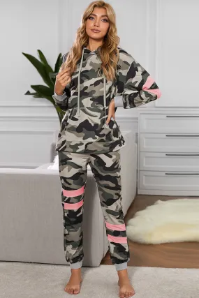 Camouflage Contrast Detail Hoodie and Joggers Lounge Set