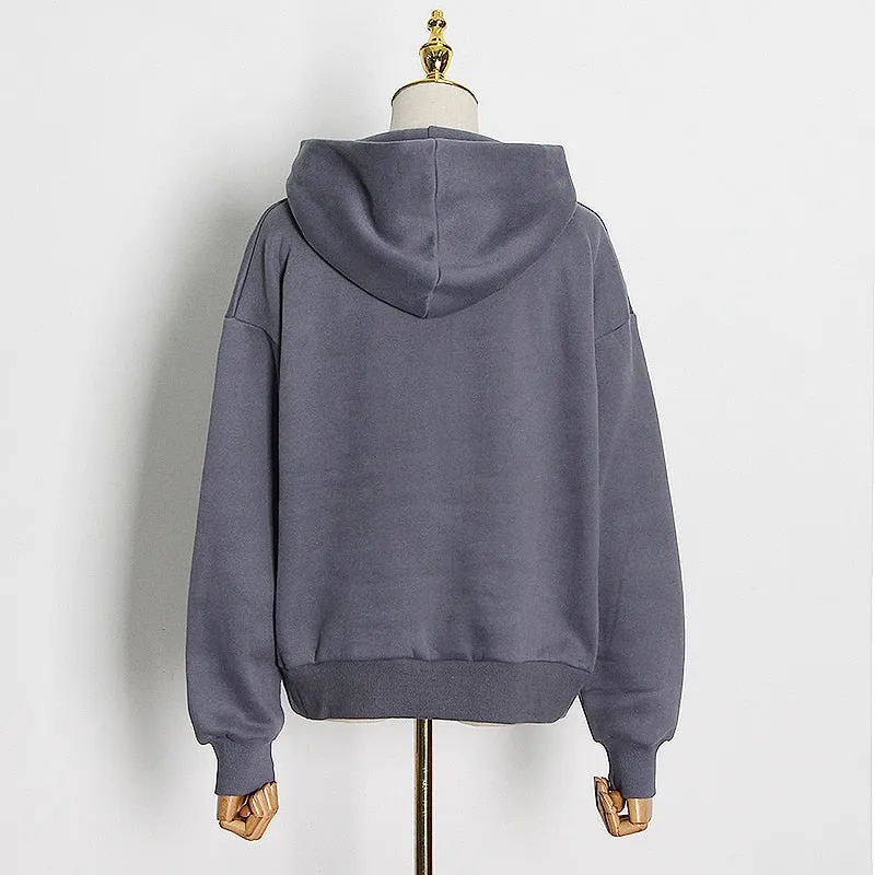 Casual Solid Sweatshirt For Women Hooded Collar Long Sleeve Hollow Out Minimalist Sweatshirts Female Fashion Fall