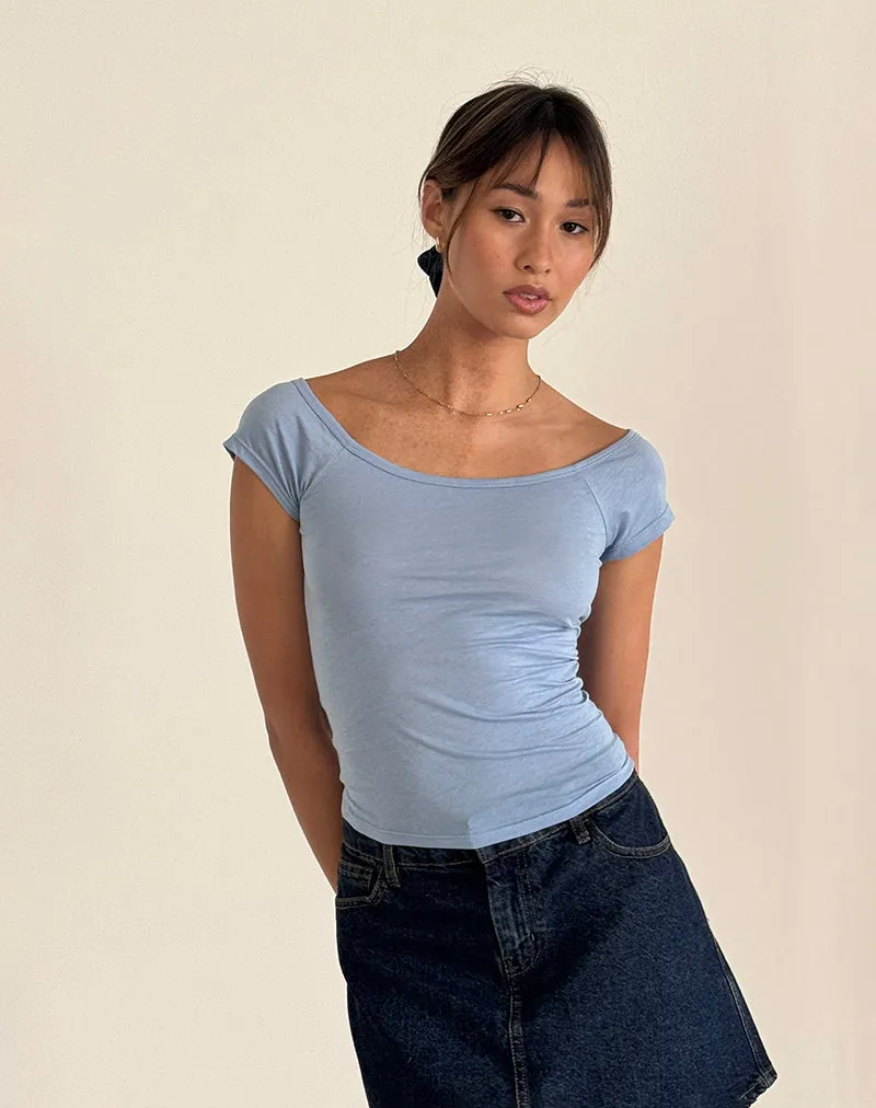 Charya Off Shoulder Top in Nantucket Blue