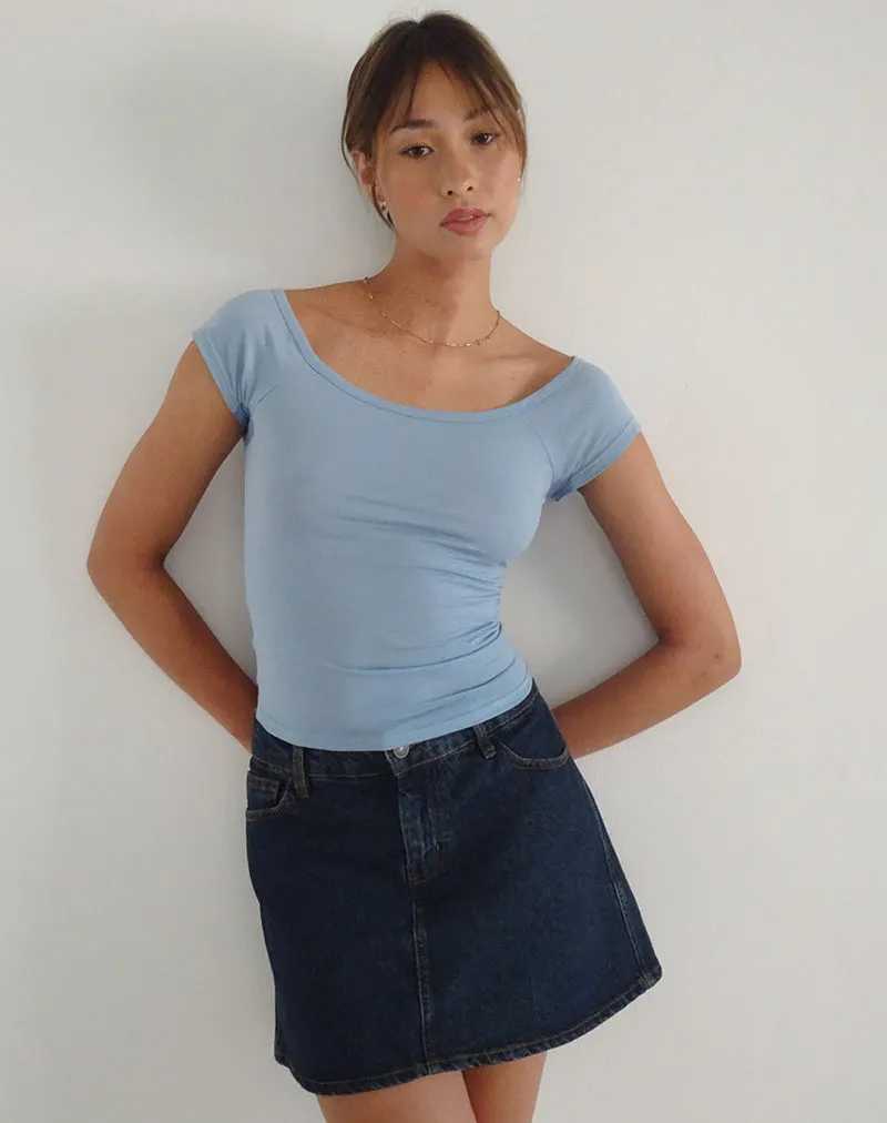 Charya Off Shoulder Top in Nantucket Blue