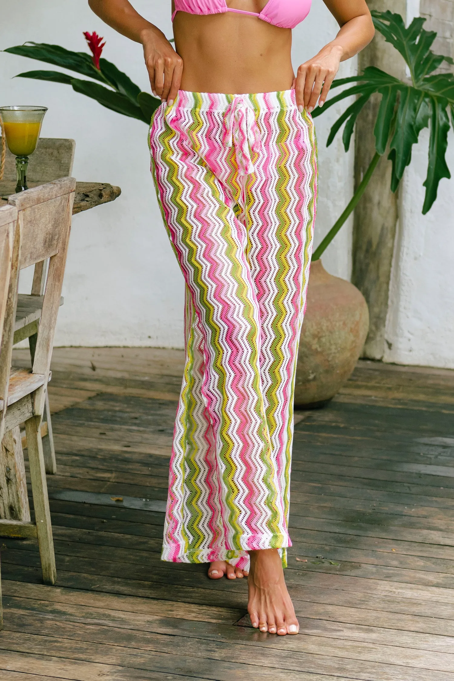 Chevron Drawstring Cover-Up Pants