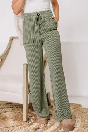 Choosing Sides Ribbed Drawstring Pants | Olive