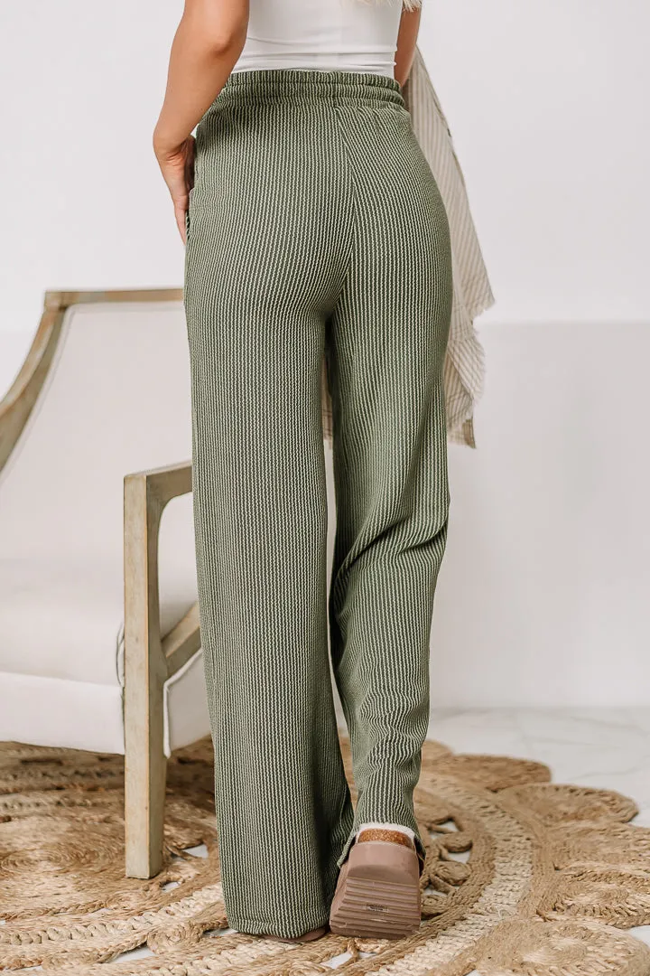 Choosing Sides Ribbed Drawstring Pants | Olive