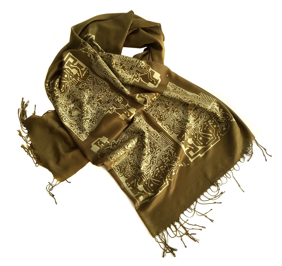 Circuit Board Scarf. Short Circuit linen-weave pashmina