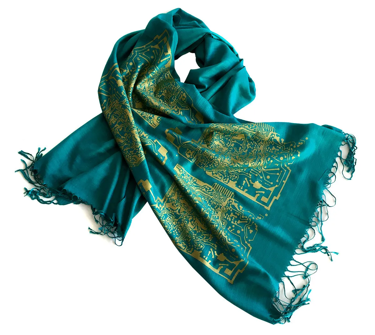 Circuit Board Scarf. Short Circuit linen-weave pashmina