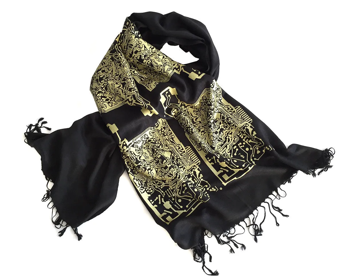 Circuit Board Scarf. Short Circuit linen-weave pashmina