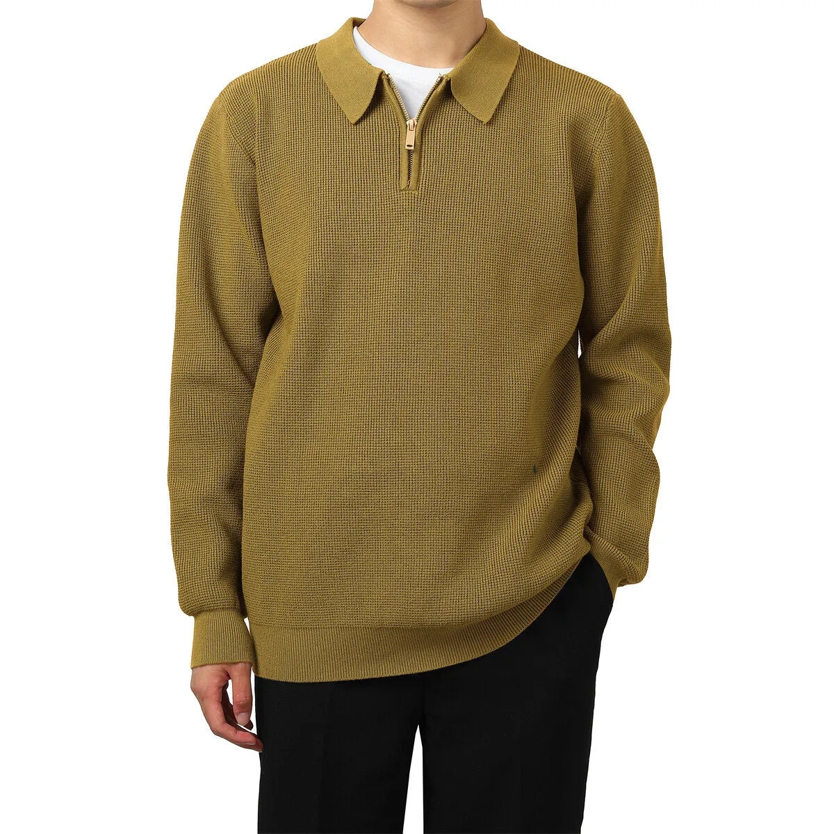 Cloudstyle Men Sweater Loose Fit Solid Color Polo Collar