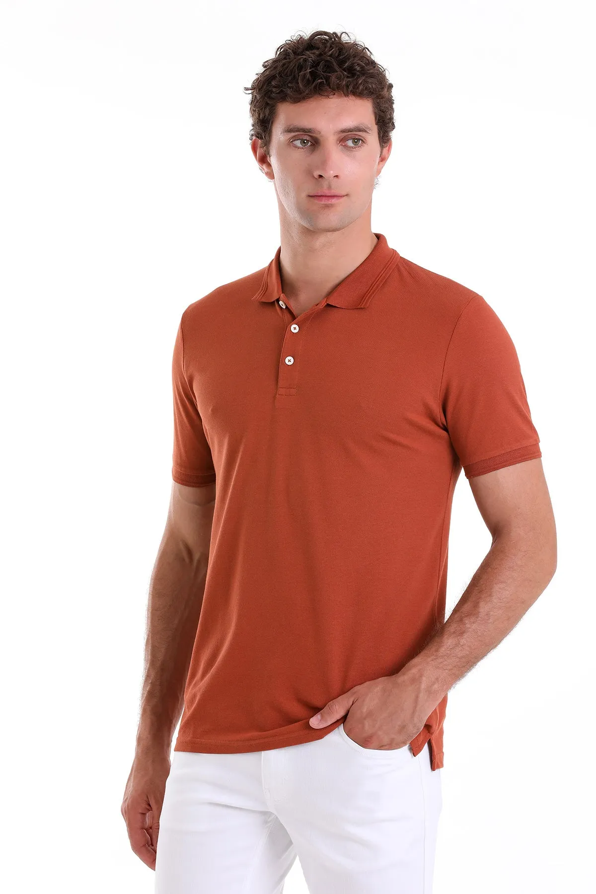 Comfort Fit Basic Plain 100% Cotton Cinnamon Polo T-Shirt