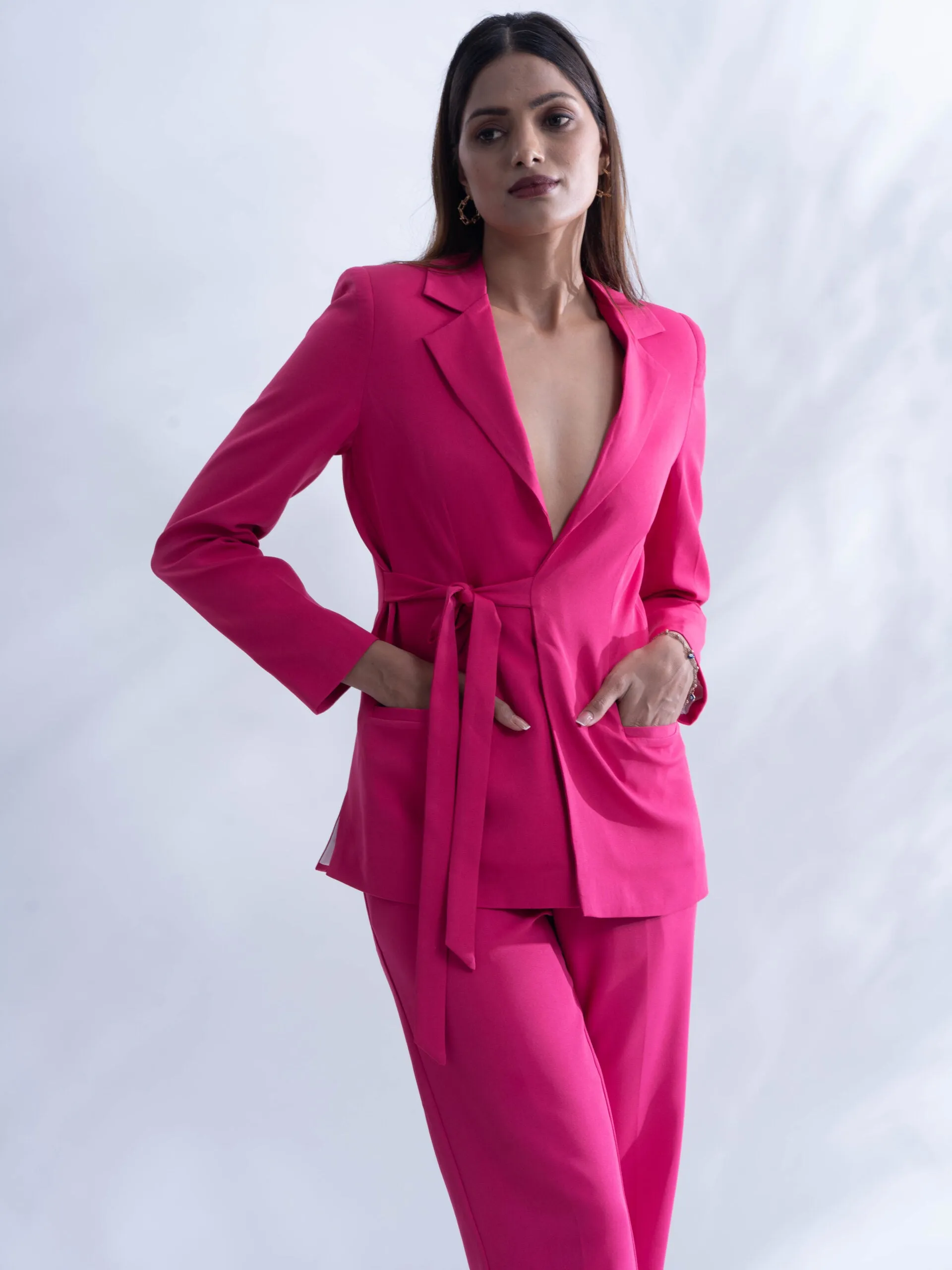 Comfortable Women's Suit with Hot pink blazer and straight pants