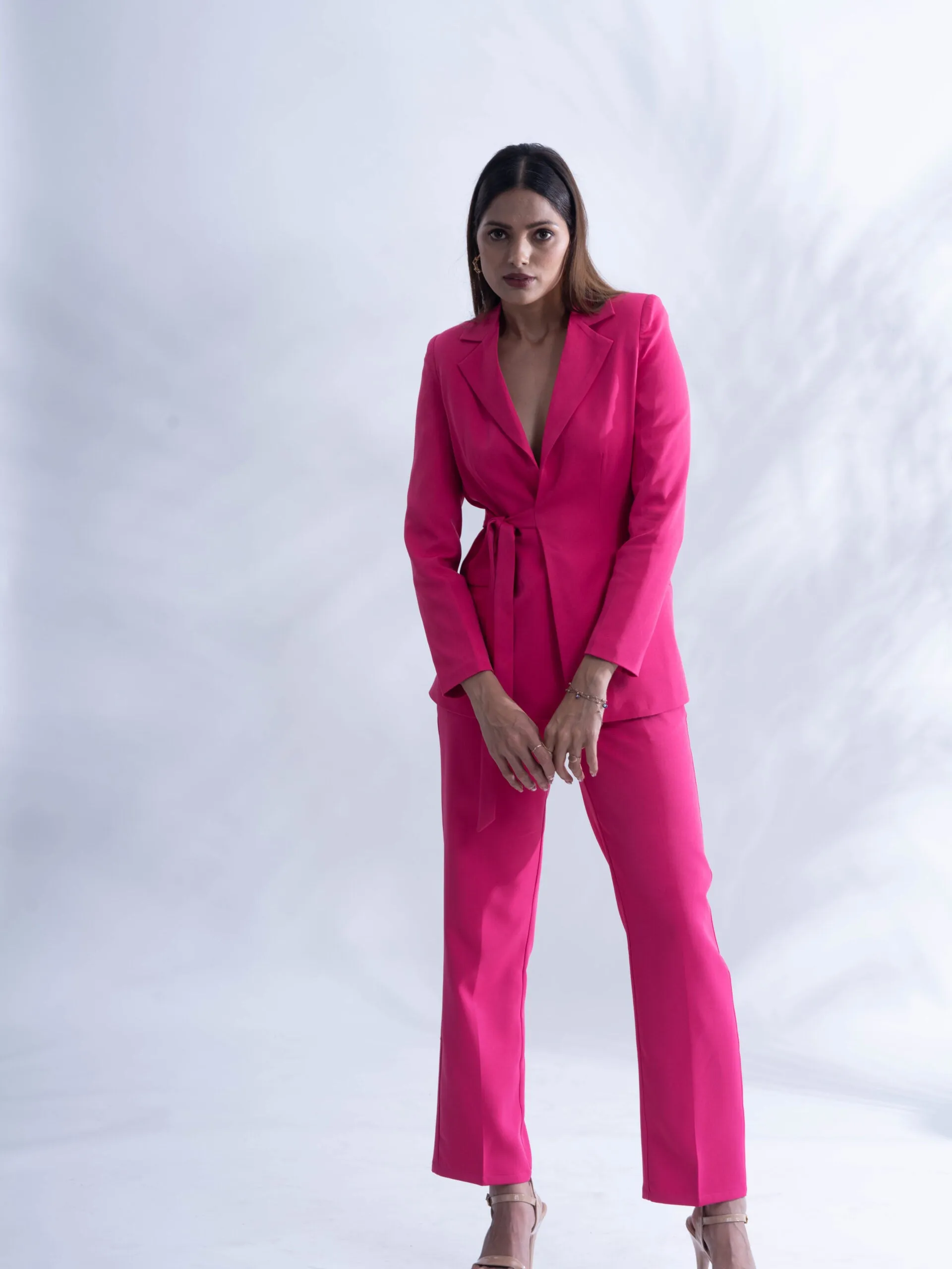 Comfortable Women's Suit with Hot pink blazer and straight pants