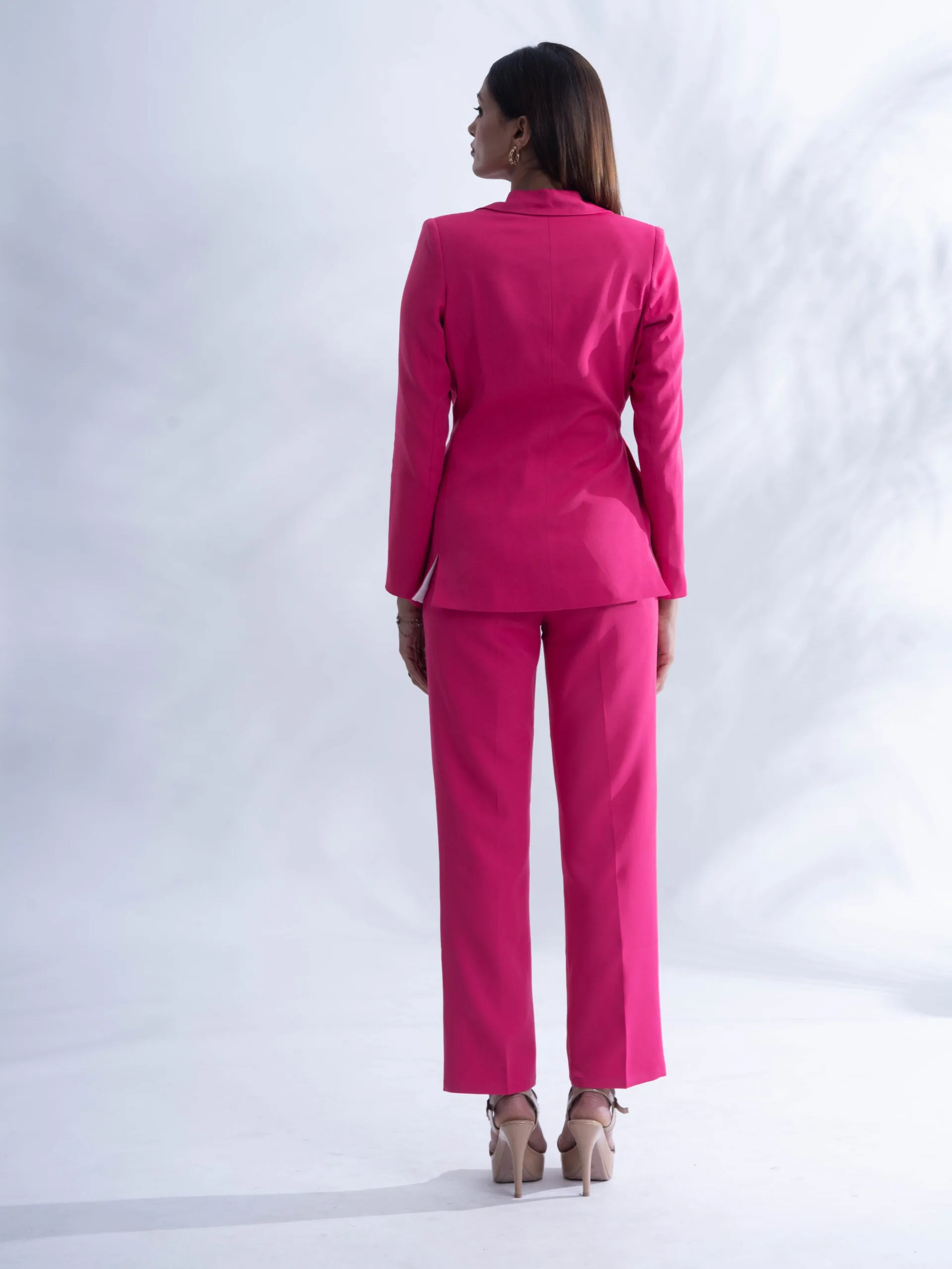 Comfortable Women's Suit with Hot pink blazer and straight pants