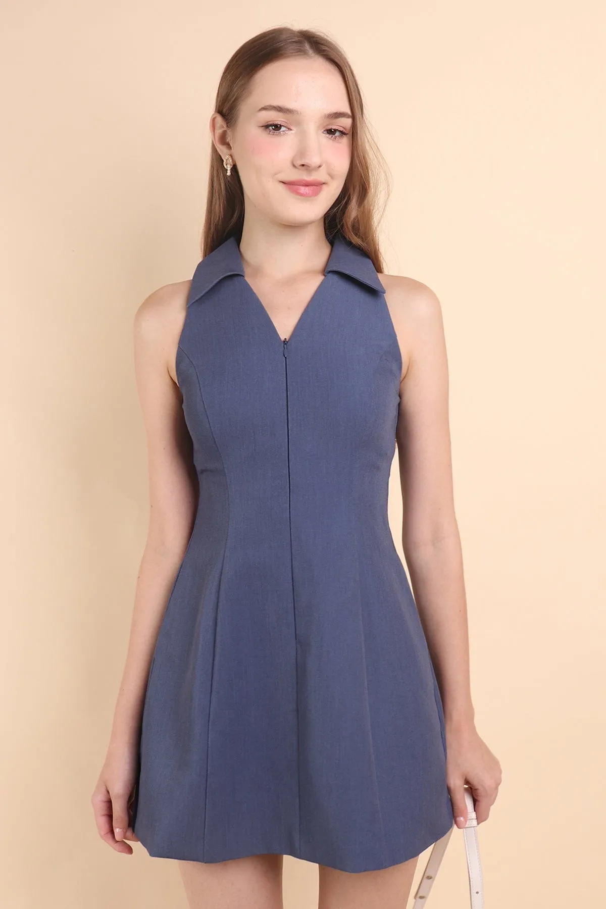 COREY ZIPPER DRESS IN DENIM BLUE