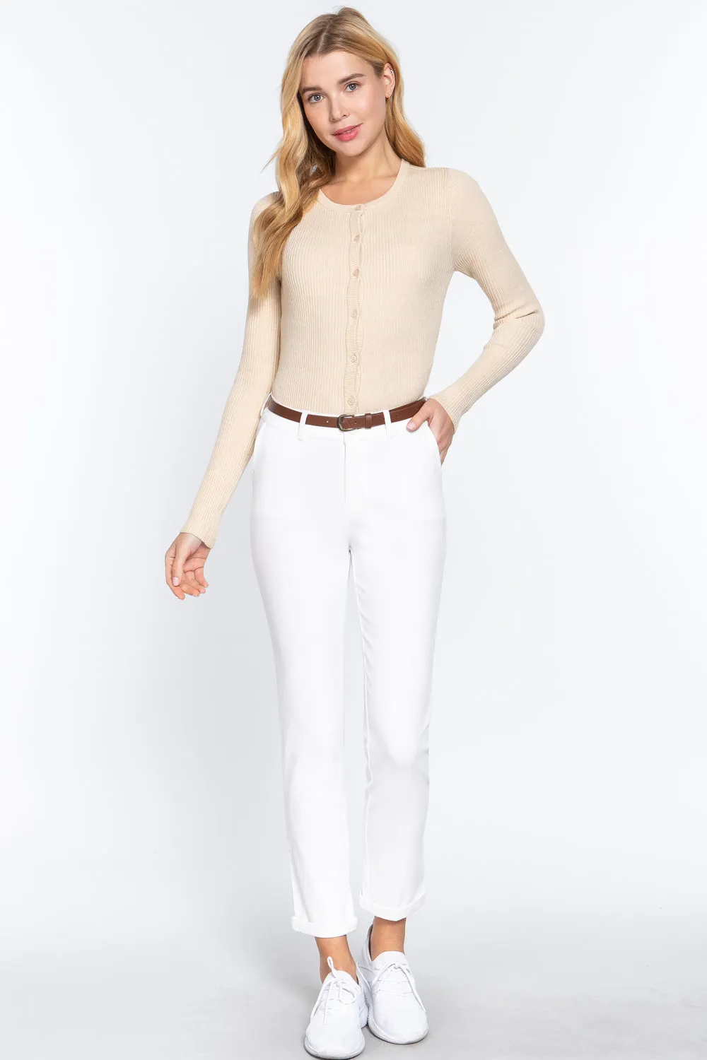 Cotton-span Twill Belted Long Pants - 8 colors