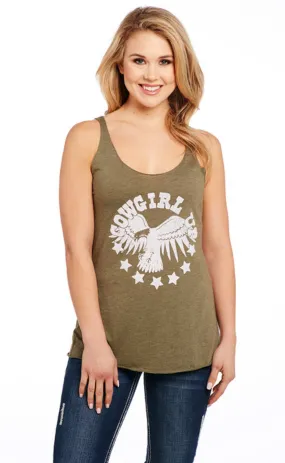 Cowgirl Up Womens Vintage Racer Back Olive Cotton Blend S/L Tank Top