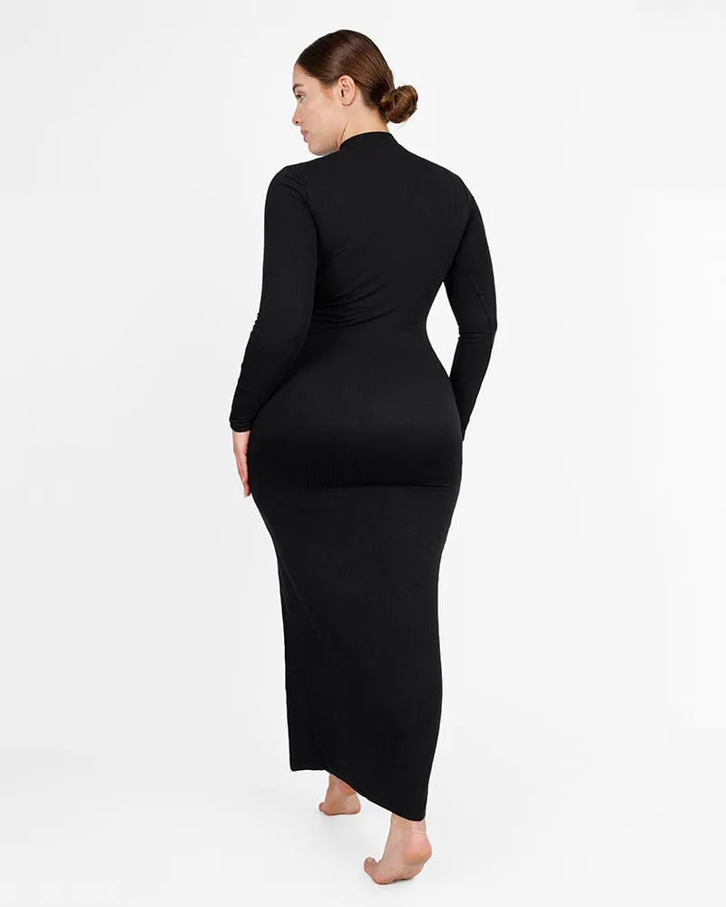 Cozy Ribbed High-Necked Maxi Shaping Dress