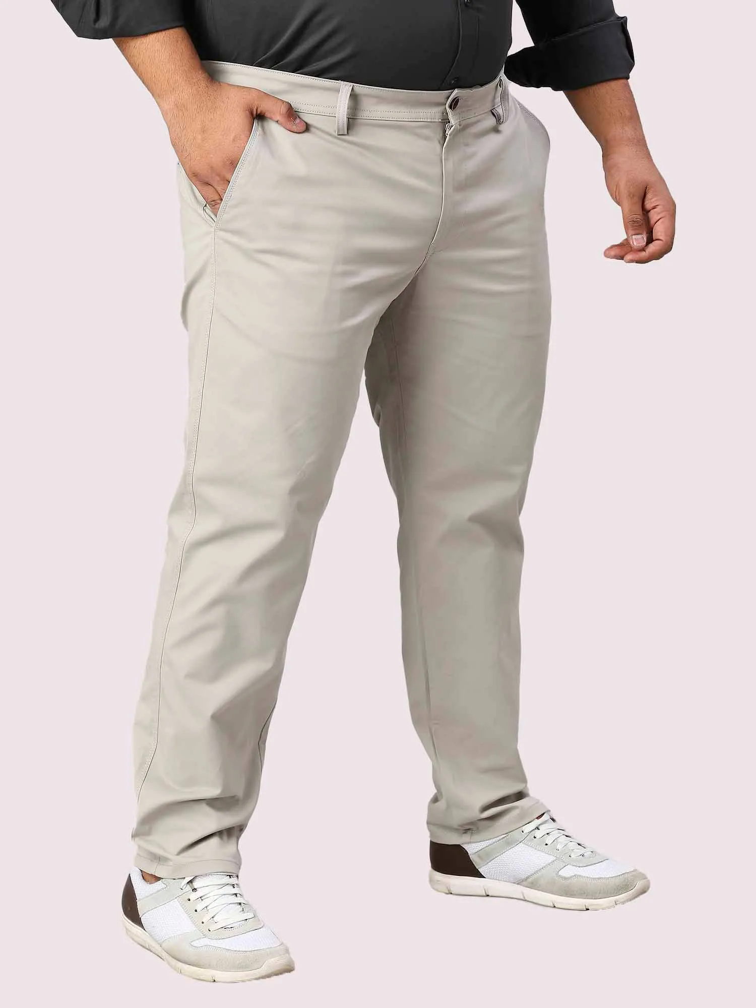 Cream Solid Cotton Trouser Men's Plus Size