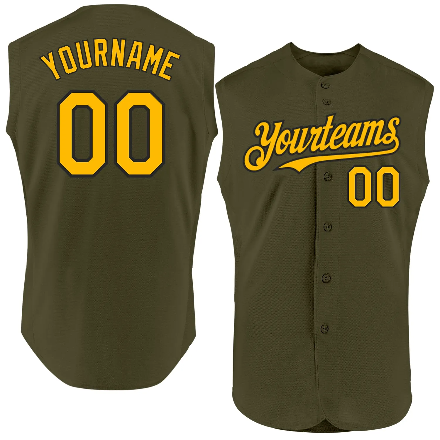 Custom Olive Gold-Black Authentic Sleeveless Salute To Service Baseball Jersey