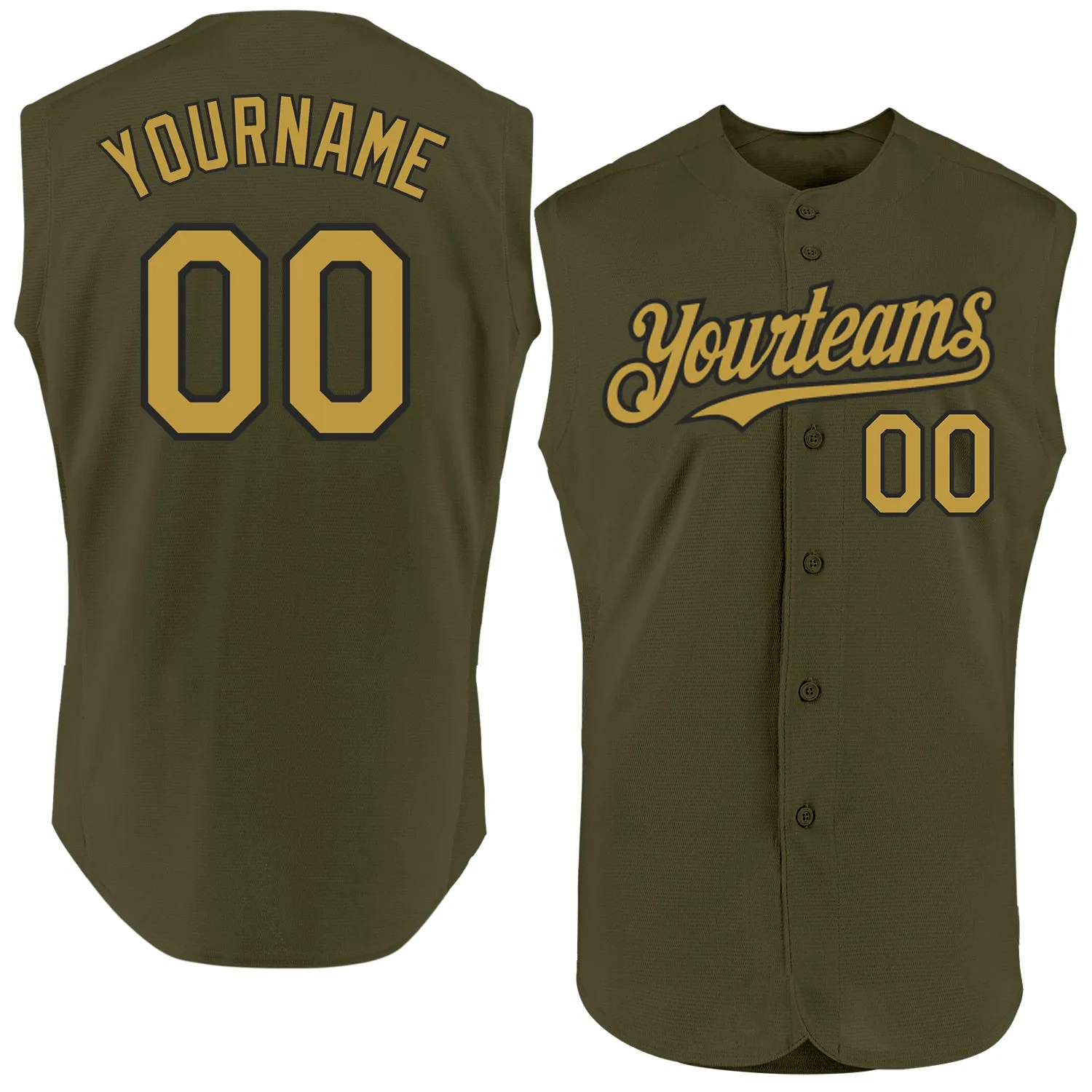 Custom Olive Old Gold-Black Authentic Sleeveless Salute To Service Baseball Jersey