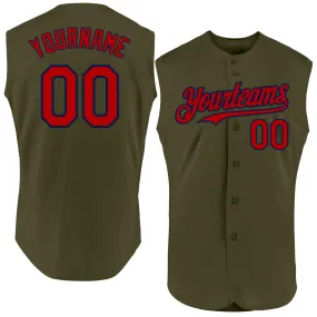 Custom Olive Red-Navy Authentic Sleeveless Salute To Service Baseball Jersey