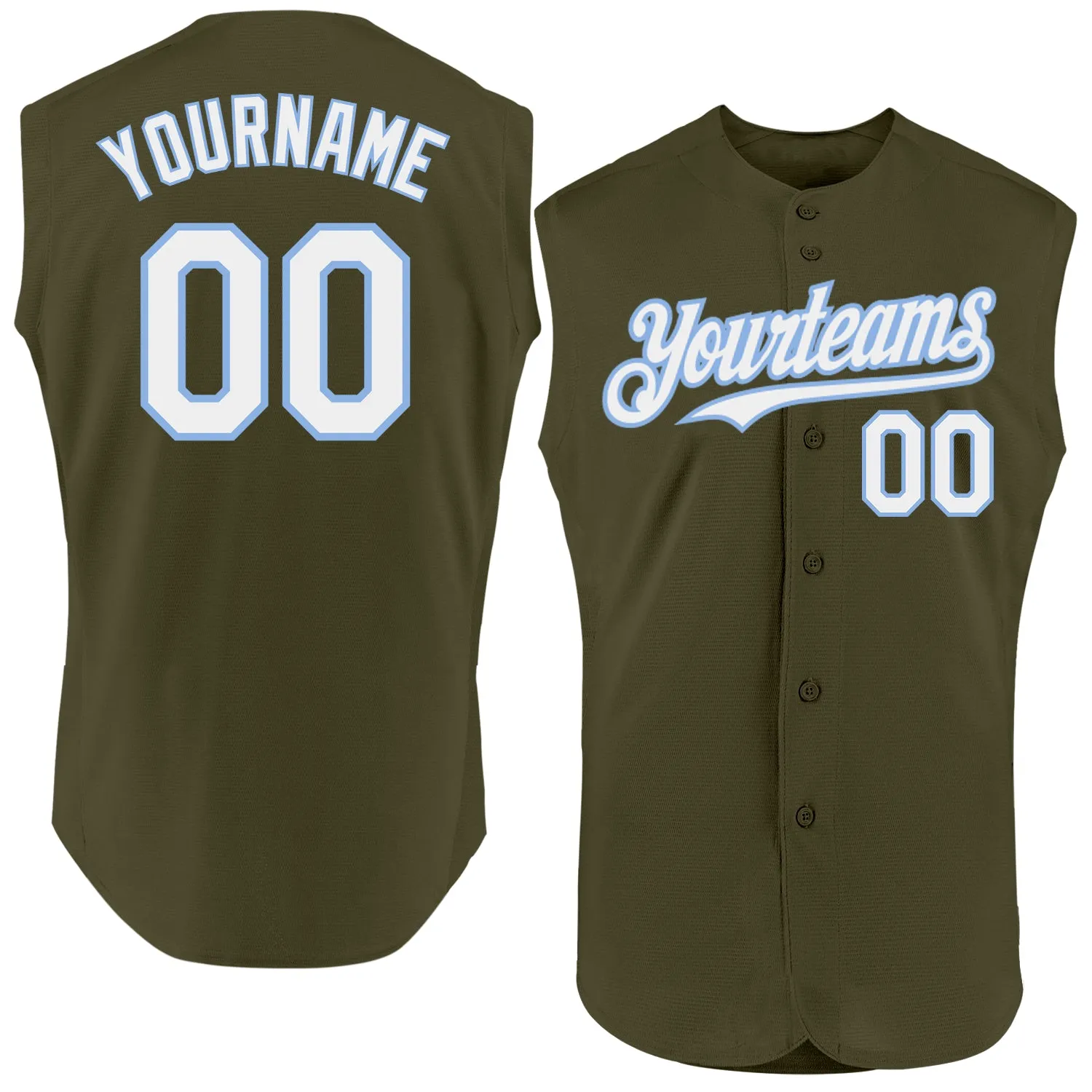 Custom Olive White-Light Blue Authentic Sleeveless Salute To Service Baseball Jersey