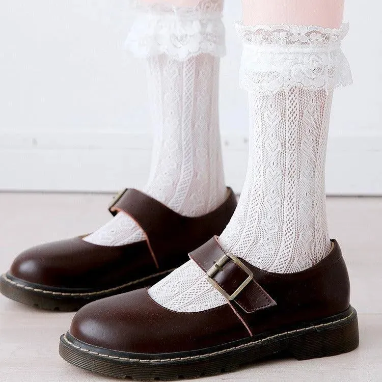 Cute Lolita Lace Ankle Socks White Frilly Socks