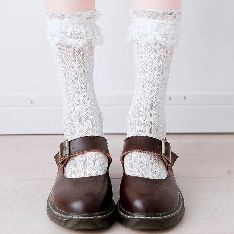 Cute Lolita Lace Ankle Socks White Frilly Socks