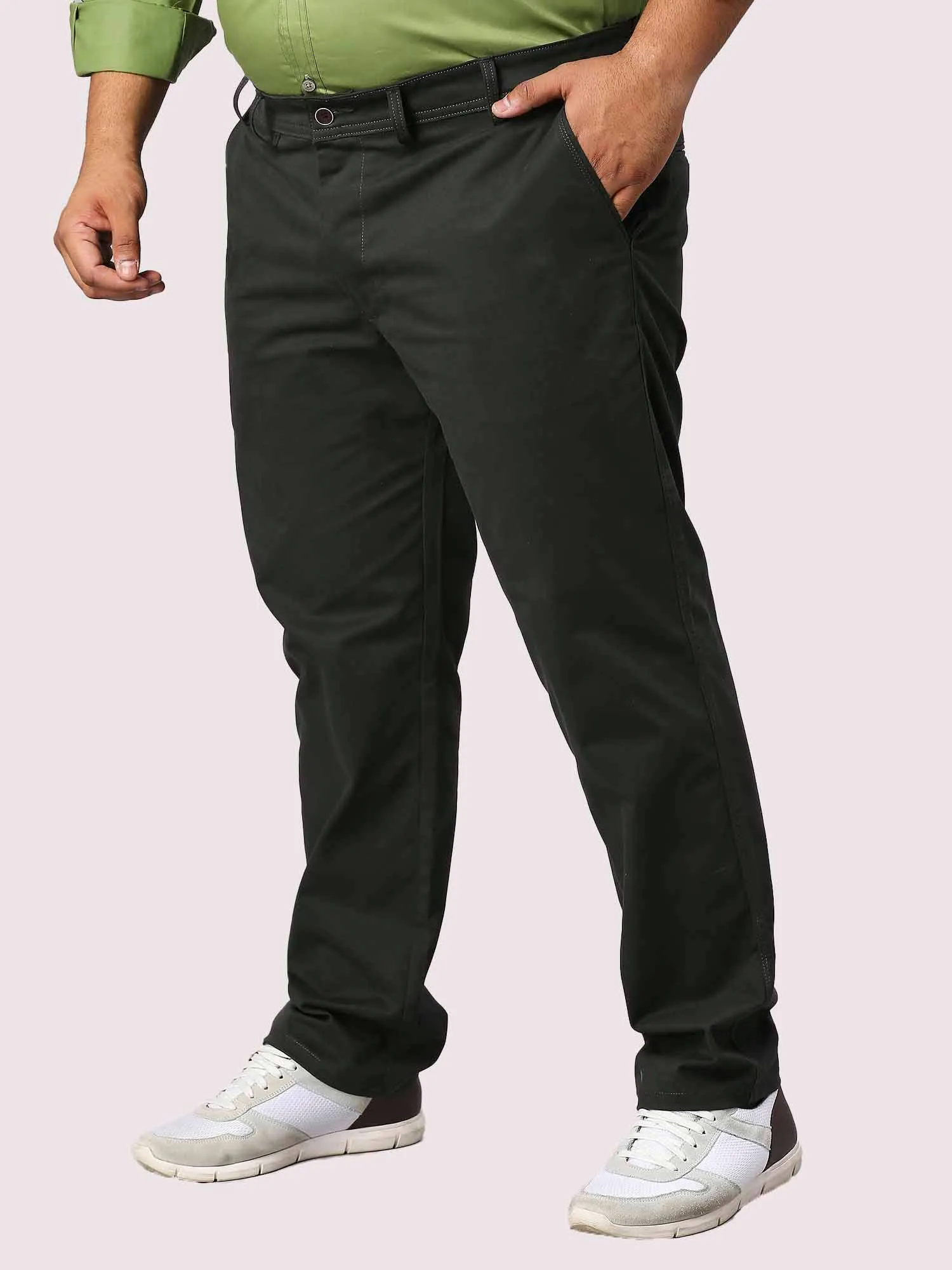 Dark Solid Cotton Trouser Men's Plus Size