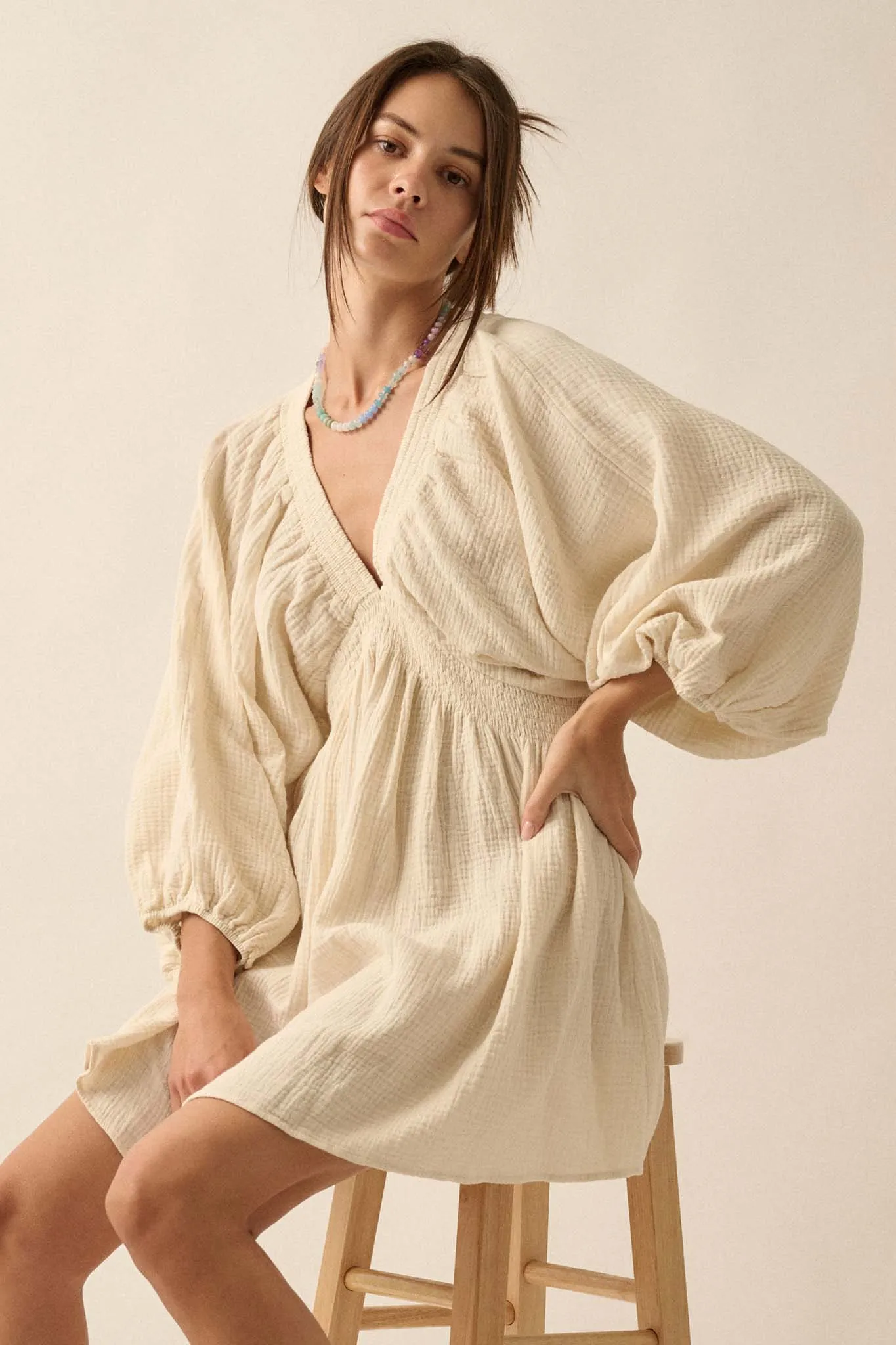 Dawn of Love Crinkle Cotton Kimono Mini Dress