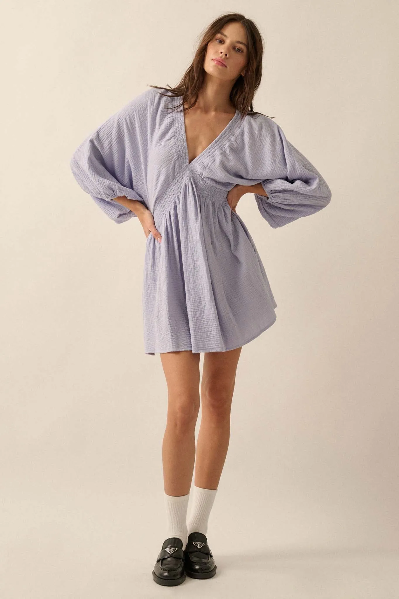 Dawn of Love Crinkle Cotton Kimono Mini Dress