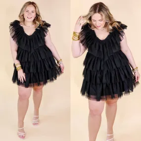 Dazzle The Room Tulle Tiered Dress in Black