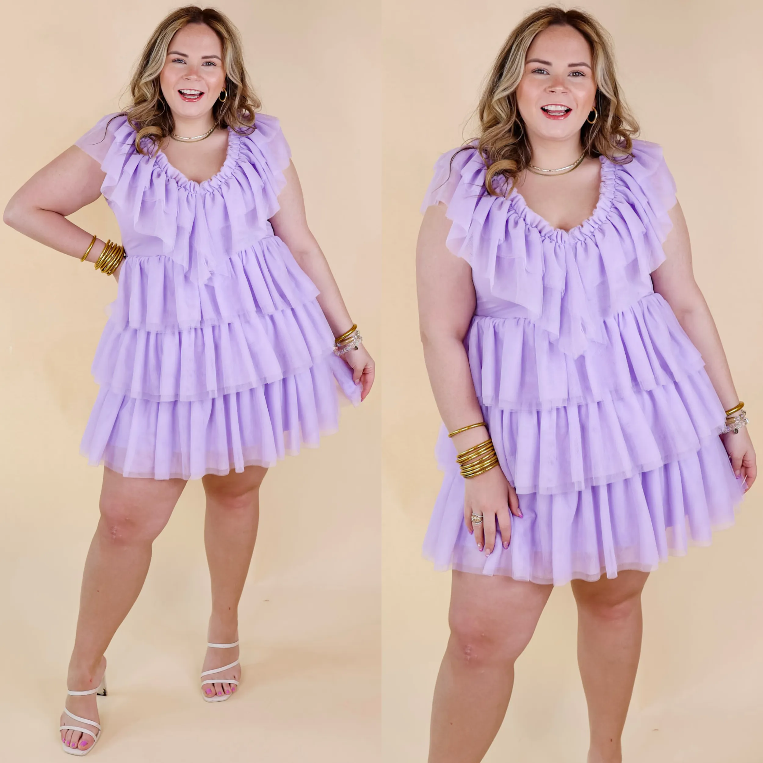 Dazzle The Room Tulle Tiered Dress in Lavender Purple