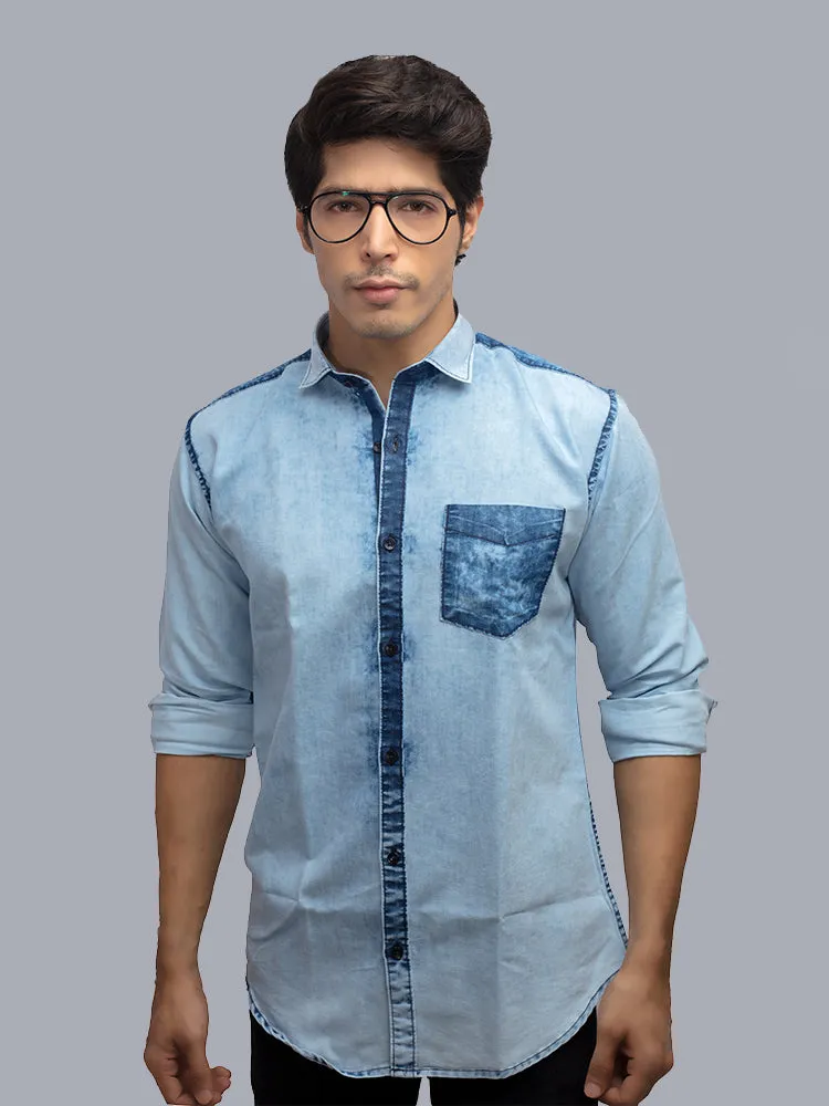 Denim Solid Casual Shirts for Men