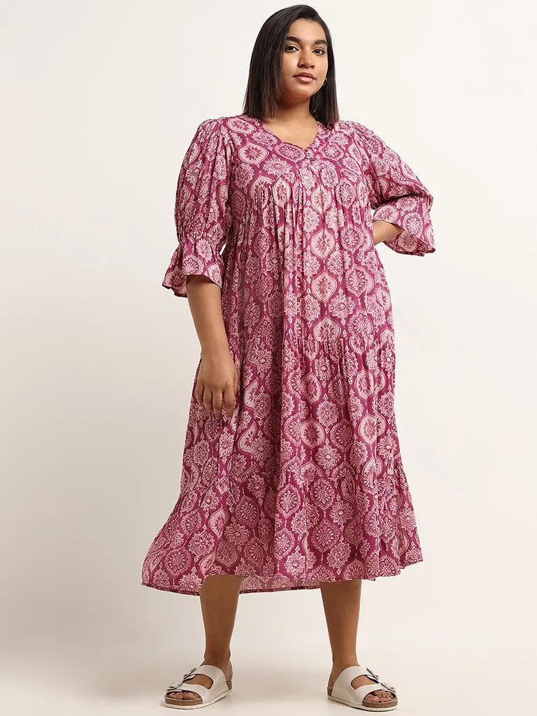 Diza Pink Flared Printed Tiered Dress