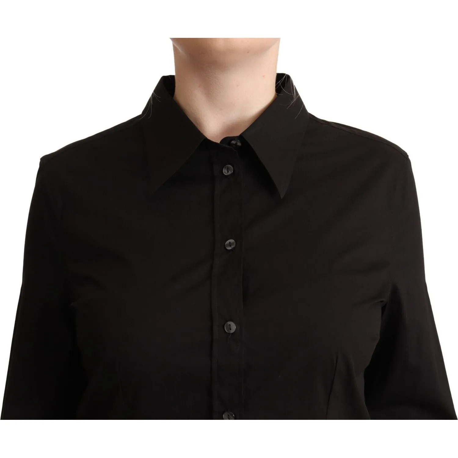 Dolce & Gabbana Elegant Black Cotton Blend Collared Top